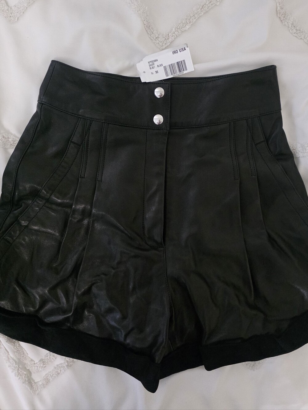 IRO Paris - 100% Lamb Leather Black High-Waist Shorts / Size 36 (S)